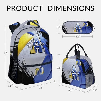 Mercuryelf Volleyball Backpack Set for Girls - Custom Kids School Bookbag with Lunch Box for Athlete Team - color: Blue