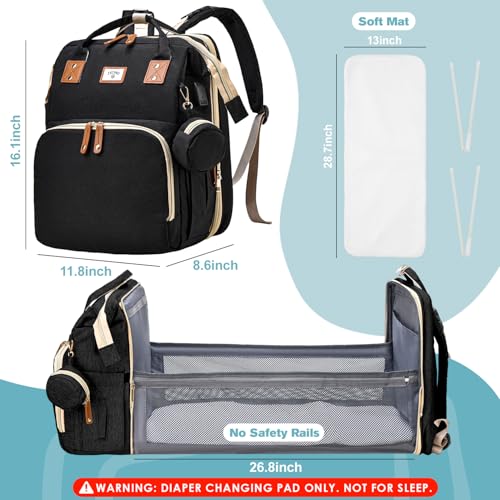 JSTPRO Diaper Bag Backpack, Large Waterproof Lightweight Diaper Bag with Changing Station, Insulated Pockets, USB Port, Travel Bag for Mom and Dad (Black) - color: Black
