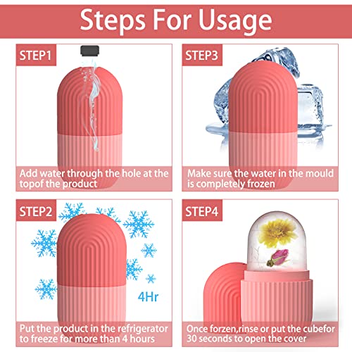 XHJRI Ice Cube Roller Massager for Face, Eyes and Neck Naturally Conditioning and Skin Care,De-Puff Eye Bags,Reduce Migraine Pain,Reusable Massage Silicone Ice Mold (Pink) - color: Pink