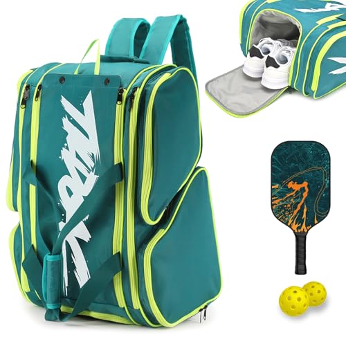 TILDOSAC Pickleball Bag - Large Paddle Bag for 4 Paddles & Accessories - Fence Hook, Extra Pockets, Shoe Compartment - color: Green