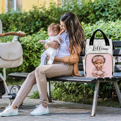 Custom Diaper Bag for Girls Personalized Diaper Bag Backpack &Insulated Water Bottle with Name Custom Monogram Baby Travel Bag Nursing Diaper Mommy Backpack with Adjustable Shoulder Straps Nappy Bag - color: Design 01