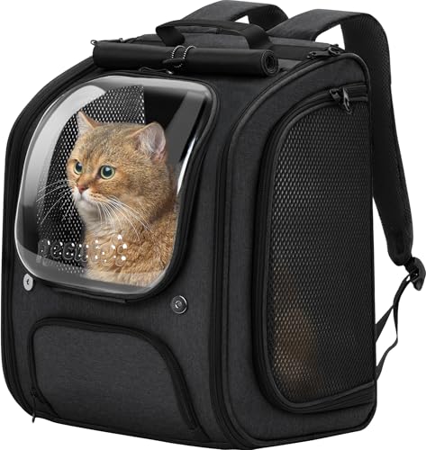 Pecute Cat Backpack Carrier, Large Space Cat Bubble Backpack, Breathable Cat Carrier, Shaded Dog Backpack Carrier, Ergonomic 3D Design for Travel, Hiking, Walk, Suitable for Shopping, Car, Vet, Black - color: Black