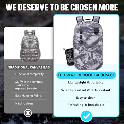 THKFISH IPX8 Waterproof Fishing Backpack with Rod Holder, Lightweight Fishing Sling Bag, Move Freely Fish Gifts for Men - color: Camo-backpack