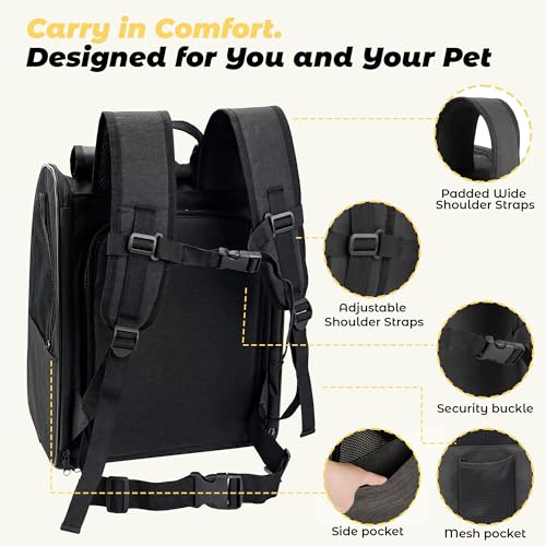 Zavothy Cat Backpack Carrier – Expandable Airline Approved Pet Travel Bag for Cats & Small Dogs, Breathable Mesh Pet Carrier Backpack with Padded Base (Black) - color: Black