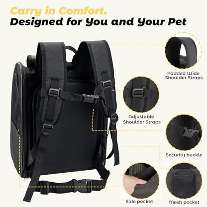 Zavothy Cat Backpack Carrier – Expandable Airline Approved Pet Travel Bag for Cats & Small Dogs, Breathable Mesh Pet Carrier Backpack with Padded Base (Black) - color: Black