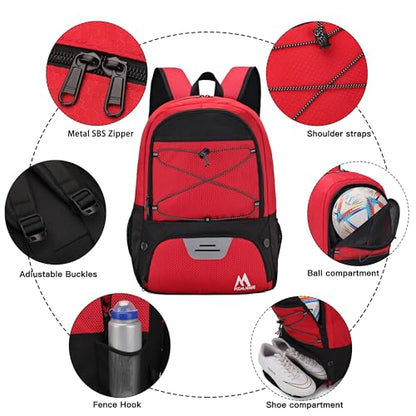 Hsmihair Soccer Bag-Soccer Backpack&Backpack for & Football Volleyball & Basketball,with Ball Compartment and Separate Cleat - color: Red
