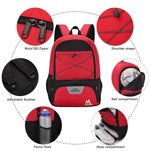 Hsmihair Soccer Bag-Soccer Backpack&Backpack for & Football Volleyball & Basketball,with Ball Compartment and Separate Cleat - color: Red