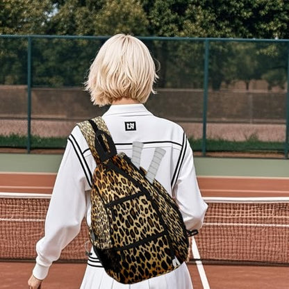 Pickleball Bag for Women & Men – Lightweight Sports Backpack with Paddle Compartments, Dual Carry Modes, Detachable Zippered Strap, Brown Leopard, Great Gift Option for Players - color: Brown