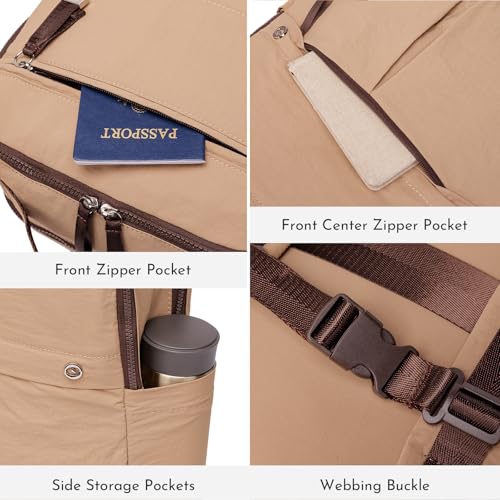 Nylon Backpack Purse for Women & Men, Lightweight 15.6 Inch Laptop Backpack Casual Daypack for Work Travel Reddish-Brown - color: Reddish-brown