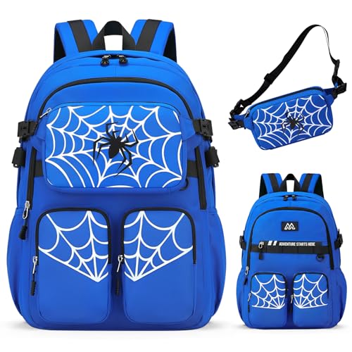 Kids Backpack for Boys - Cool Boys Backpacks with Waist pack for Kids Teens Elementary Middle School, 18″ Large Capacity Students Bookbag, Perfect for Travel and School - color: Blue-backpack-only