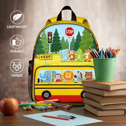 Toddler Backpack for Kids 4-6 – Jungle Safari Animal Kids Backpack, Wild Preschool Kindergarten Daycare Bag with Padded Straps & Chest Clip, Small Backpack for Kids Travel & Outdoor Fun - color: Cute Jungle Drive-through Animal Tour