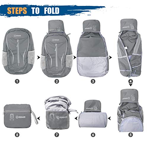 ZOMAKE Ultra Lightweight Packable Backpack 25L, Foldable Hiking Backpacks Water Resistant Small Folding Daypack for Travel(Medium Grey) - color: Medium Grey-a