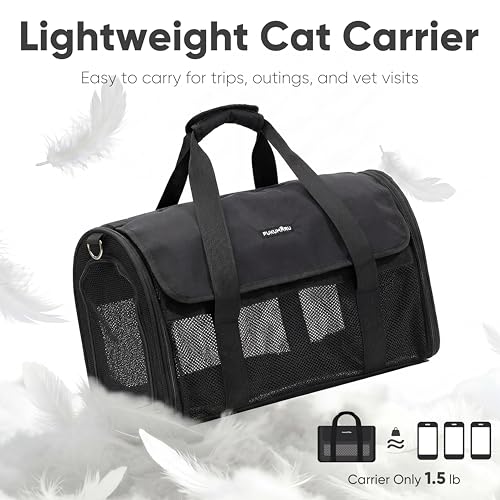 FUKUMARU Cat Carrier, Light & Airy Pet Carrier, 18x11x11 Airline Approved Dog Carrier for Small Dogs, 2-in-1 Shoulder Strap Leash, Collapsible Soft Cat Travel Carrier with Anti-Scratch Mesh, Black - color: Black