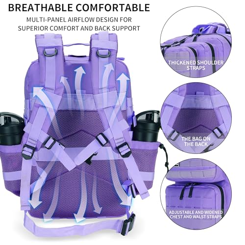 Military Tactical Backpack 45L/25L 3 Day Assault Pack Molle Daypack Hiking Backpack for Men and Women - color: Pale-purple, size: 25L