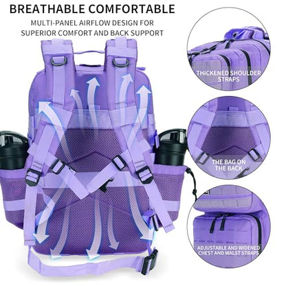 Military Tactical Backpack 45L/25L 3 Day Assault Pack Molle Daypack Hiking Backpack for Men and Women - color: Pale-purple, size: 25L
