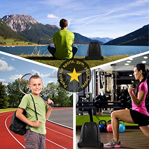 KUUQA 12 Pcs Drawstring Backpack Bags Sport Gym Sack Cinch Bags Bulk for School Traveling and Storage (Black) - color: Black