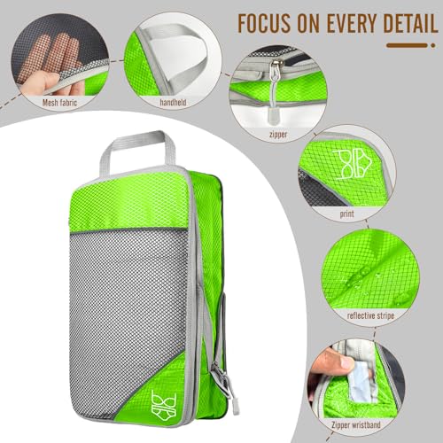 9-Set Packing Cubes with Hanging Bag | 9-Size Combination, Mesh Fabric & Reflective Stripe | Travel Luggage Organizers (Green) - color: Green