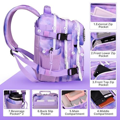 Boomistry 15L Mini Tactical Backpack Small Tactical Backpack for Women, Military Backpack for Gym, Hiking, Daily (Purple Nebula-15L) - color: Purple Nebula-15l