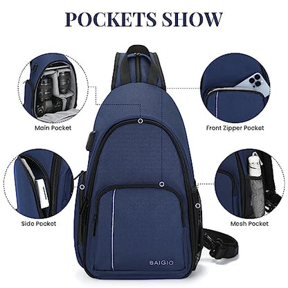 BAIGIO Camera Sling Bag Small Camera Backpack for Photographers,Water-resistant Camera Crossbody Bag Travel Caemra Backpack for DSLR SLR Mirrorless Camera - color: Blue