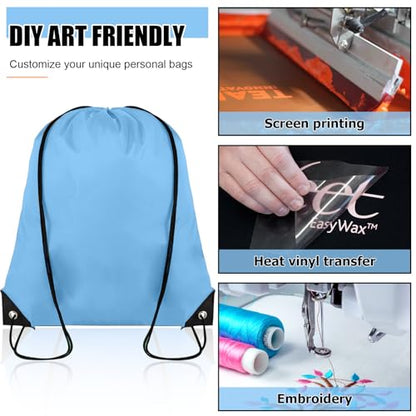 Grneric 100 Pieces Drawstring Backpack Bulk Cinch Sackpack Ployster Drawstring Bags for Gym Party Trip(Sky Blue) - color: Sky Blue