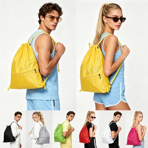 Drawstring Backpack Bag Sport Gym Sackpack-Large(Yellow A) - color: Yellow a