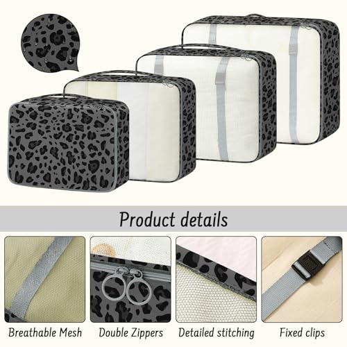 9 Set Packing Cubes for Travel Essentials - Lightweight Carry-On Luggage Organizer Bags with Shoe, Clothes & Laundry Bags for Airplane, Family & Business Travel, Gray leopard print - color: Gray leopard print