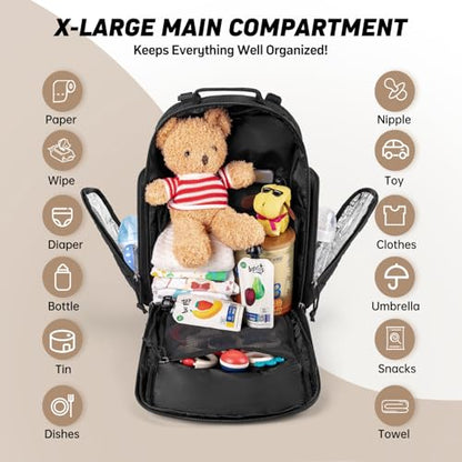 SHARKMOUTH Dad Diaper Bag Military - Large Baby Diaper Backpack with Changing Pad for Travel Camping Trips Park - Newborn Baby Shower Gifts Black - color: Black W/ Changing Pad