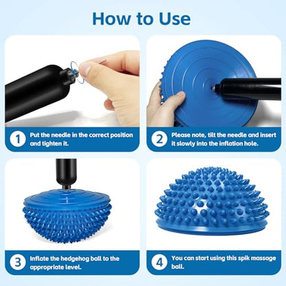 Wobble Cushion Set for Sensory Kids and Balance Training - Disc Plus 4 Pods, Board With Pump, Inflatable Stepping Pads for Adults - color: Include 2PCS Blue hedgehog balance pods and 1 air pump