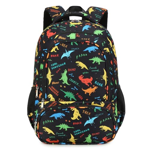 abshoo Lightweight Kids Backpack For Boys Bookbag (Dinosaur Black) | Multi-pocket,Front chest buckle,Reflective strip, Breathable widened strap, Elementary Kindergarten School Bags - color: Dinosaur Black
