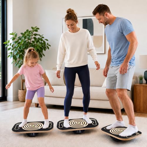 Wooden Balance Board Maze, Wobble Balance Board for Kids and Adults, for Core Strength Training, Leg Workout, Physical Therapy, Fitness, Skateboarding with Labyrinth