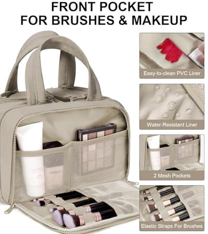 Travel Toiletry Bag, Large Wide-open Puffy Makeup Bag for Women Oatmeal - color: Oatmeal