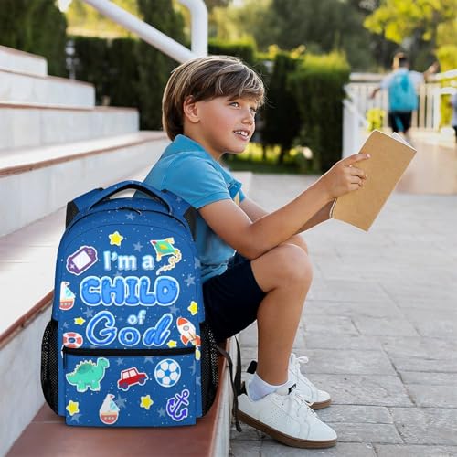 School Backpack Christian Backpacks for Boys Kids Toddler, Lightweight Cute I am a Child of God Book Bag for Kindergarten Elementary Middle - color: Blue