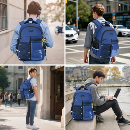 YAMTION School Laptop Backpack for Men Boys,Bookbag for Middle High School Teens Travel Daypack（Blue） - color: Blue