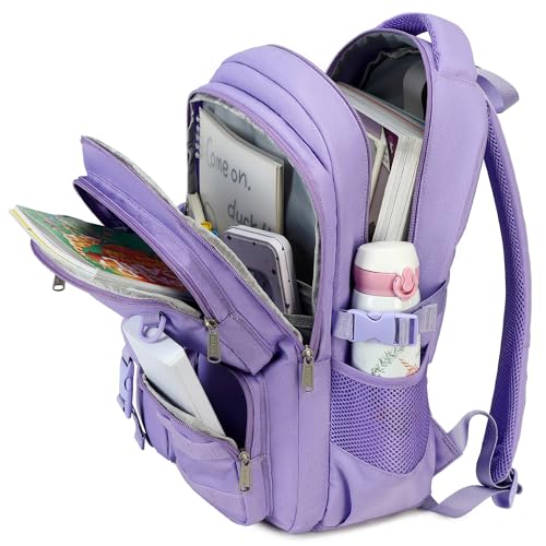 abshoo Large Heavy Duty Backpack For School College Bookbag Casual Multi Pocket Travel Backpacks - color: Purple