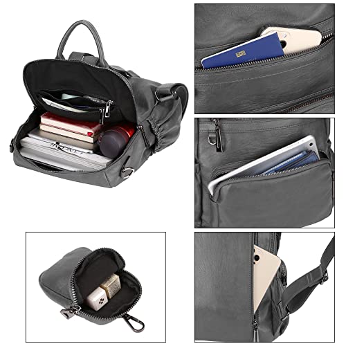 Uromee Travel Backpack Purse for Women Vegan Leather Ladies Fashion Tassel Shoulder Bag Convertible with Pouch - color: 262 Grey