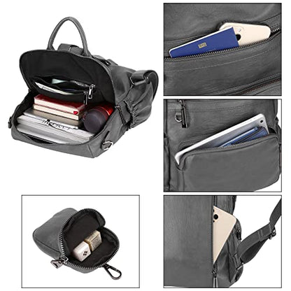 Uromee Travel Backpack Purse for Women Vegan Leather Ladies Fashion Tassel Shoulder Bag Convertible with Pouch - color: 262 Grey
