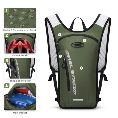 Maelstrom Hydration Backpack, Hiking Backpack with 2L Water Bladder, Running Hydration Vest for Cycling Hiking Rave for Men Women - color: Army Green