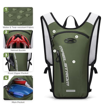 Maelstrom Hydration Backpack, Hiking Backpack with 2L Water Bladder, Running Hydration Vest for Cycling Hiking Rave for Men Women - color: Army Green