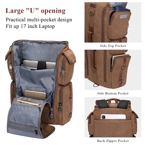 WITZMAN Travel Backpack for Men and Women Carry On Canvas Backpack Duffel Bag for Airplanes Fit 17 Inch Laptop (6661 Classic Brown) - color: Brown