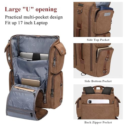 WITZMAN Travel Backpack for Men and Women Carry On Canvas Backpack Duffel Bag for Airplanes Fit 17 Inch Laptop (6661 Classic Brown) - color: Brown