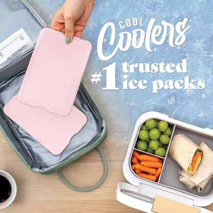 Cool Coolers by Fit & Fresh 4 Pack XL Slim Ice Packs, Quick Freeze Space Saving Reusable Ice Packs for Lunch Boxes or Coolers - color: Light Pink (4 Pack)