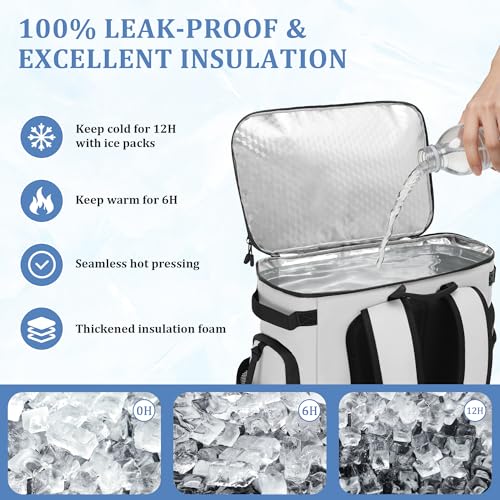 30L Cooler Backpack for Men Women, Leak Proof & Waterproof, Double Decker Insulated Backpack Cooler for Beach Camping Picnic (7.93 Gal, 48 Can) - color: White