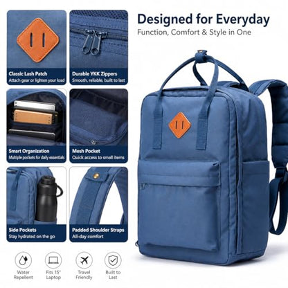 Travel Backpack for Women & Men, Laptop Backpack Fits 15.6 Inch Laptop, Water-Resistant Durable Computer Bag for Work, College & Daily Commute (Blue) - color: Blue