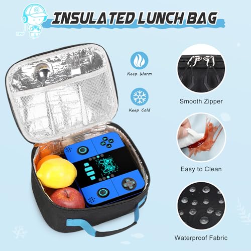 Bevalsa Backpack for Boys with 43OZ Bento Lunch Box,Insulated Lunch Bag & Pencial Case,Cool Luminous Gamer Schoolbag for Kids Teens Elementary Middle School,Bookbag Glow In The Dark - color: Blue Game, style: Modern