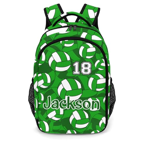 Green Volleyball Pattern Shoulders Backpack Laptop Bag Bookbags Personalized Casual Daypack for Sports Birthday Holiday Party Gift - color: Green Volleyball Pattern