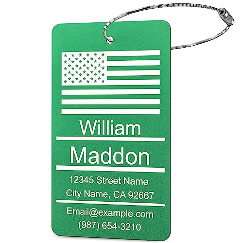 Luggage Tags for Suitcase - Green Personalized Engraved Metal Tag for Cruise Travel - Custom Name Tags Suitable for Bags and Backpacks - color: Green, size: Vertical (2x3.5")