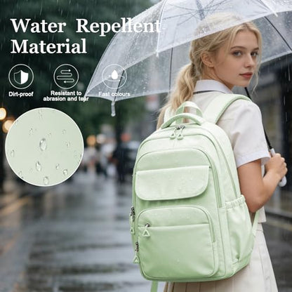 Cute School Backpack for Teens Girls Boys Waterproof School Bag Basic Backpack for College Students Multi Pocket Backpack Lightweight Casual Daypack Backpacks for Women Men（MintGreen） - color: Mintgreen