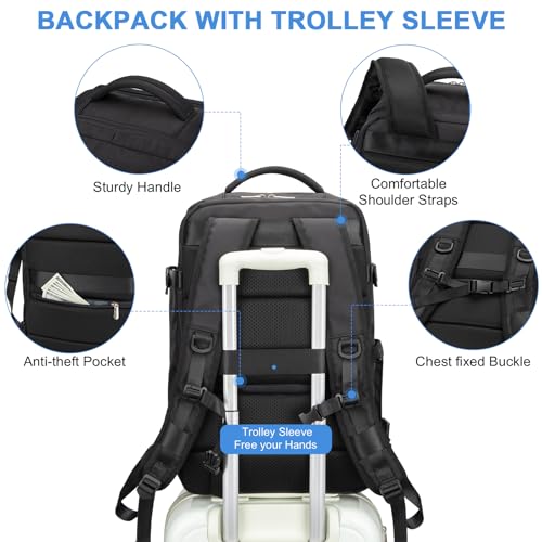 RDTGO Travel Backpack For Women, 40L Carry-On Backpack, Airline Approved Personal Item Bag, Waterproof Laptop Backpack with Large Duffel, Casual Daypack for Buisness Gym Weekend Hiking (Black) - color: Black