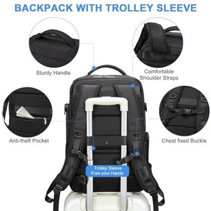 RDTGO Travel Backpack For Women, 40L Carry-On Backpack, Airline Approved Personal Item Bag, Waterproof Laptop Backpack with Large Duffel, Casual Daypack for Buisness Gym Weekend Hiking (Black) - color: Black