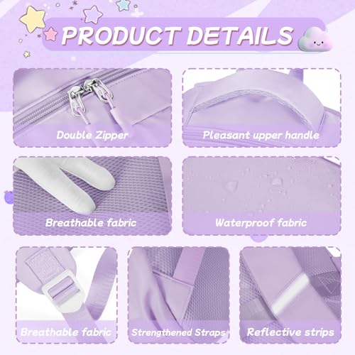 Cute Backpack For School Teens Girls, Aesthetic Kids Elementary School Backpacks, Waterproof Middle Students Bookbag, Large Capacity Backpack For College Women Men (Purple) - color: Purple